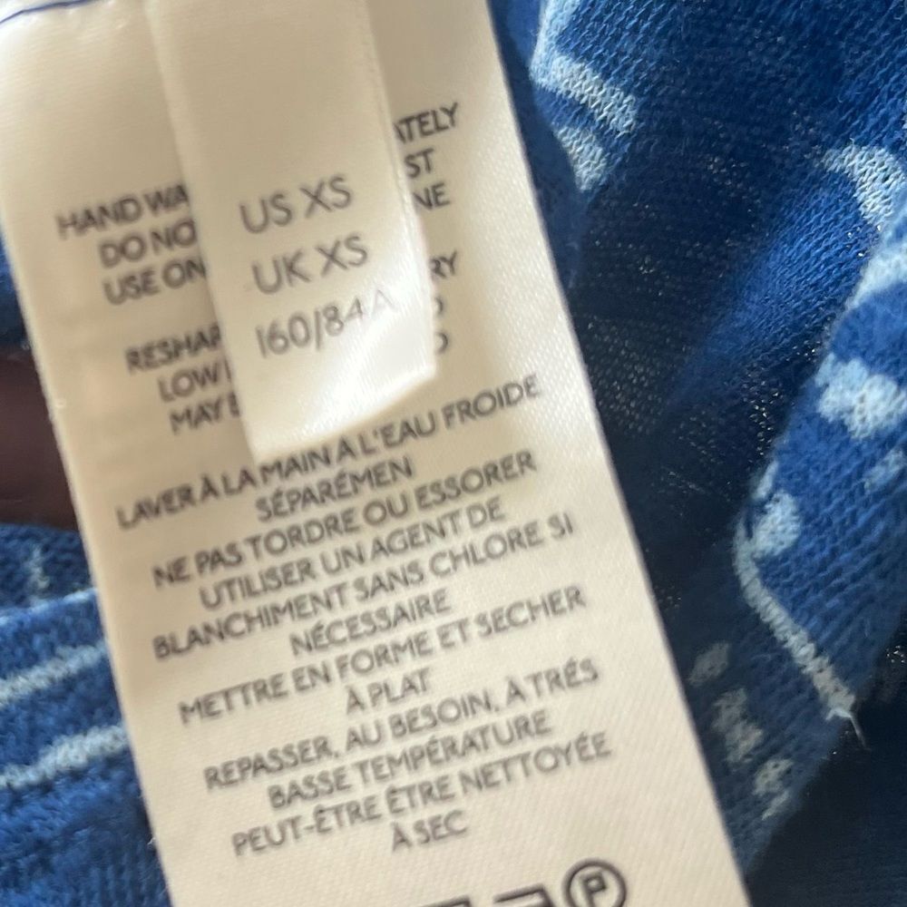 Free People Bali Backpacker Short Sleeve‎ Linen TShirt Blue Print XS NWT - Picture 10 of 12